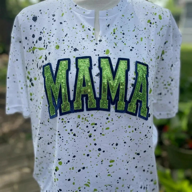 Custom Sequin &amp; Velvet Mama Mom Sweatshirt - Personalized Splatter Paint Mother&