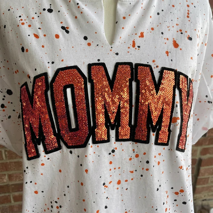 Custom Sequin &amp; Velvet Mama Mom Sweatshirt - Personalized Splatter Paint Mother&