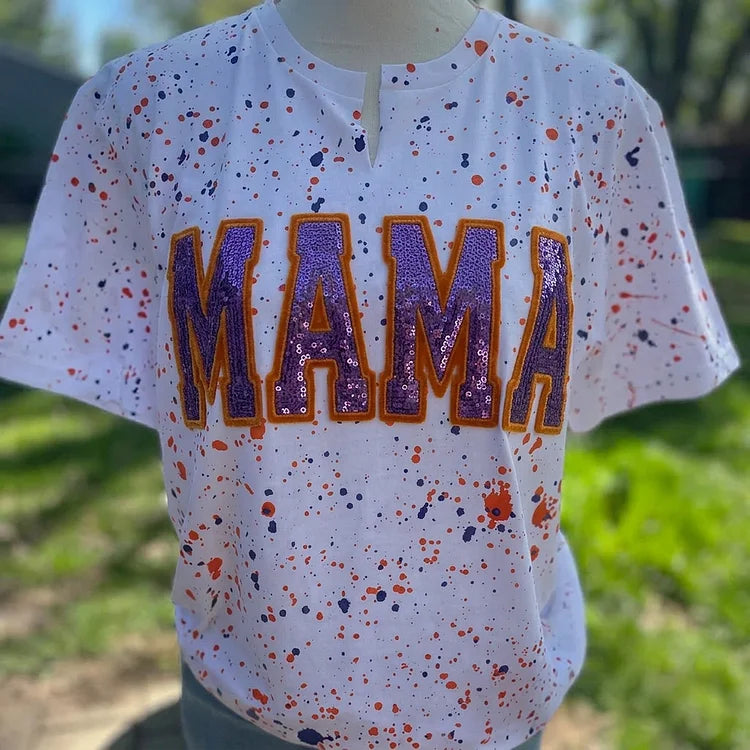 Custom Sequin &amp; Velvet Mama Mom Sweatshirt - Personalized Splatter Paint Mother&