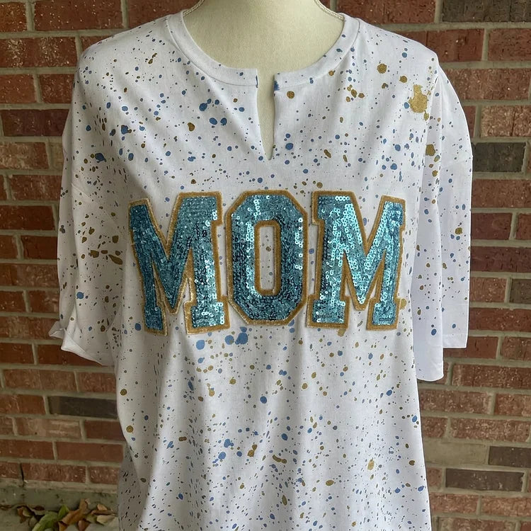 Custom Sequin &amp; Velvet Mama Mom Sweatshirt - Personalized Splatter Paint Mother&
