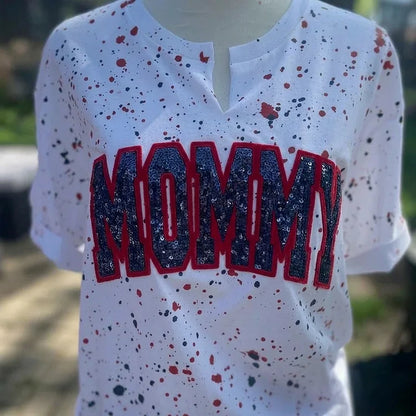Custom Sequin &amp; Velvet Mama Mom Sweatshirt - Personalized Splatter Paint Mother&