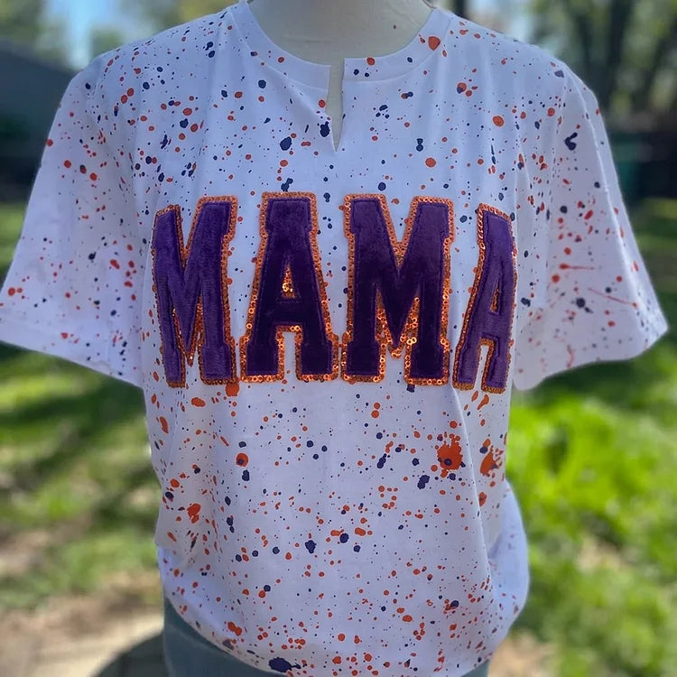 Custom Sequin Mama Mom Sweatshirt - Personalized Team Spirit Shirt with Splatter Paint Design | Mother&