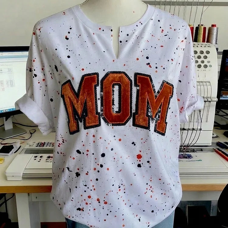 Custom Sequin Mama Mom Sweatshirt - Personalized Team Spirit Shirt with Splatter Paint Design | Mother&