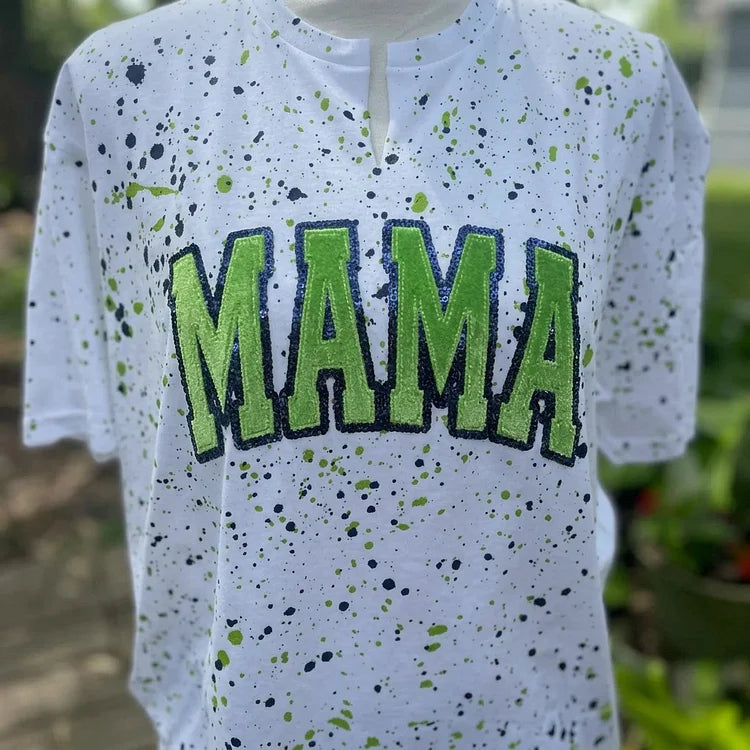 Custom Sequin Mama Mom Sweatshirt - Personalized Team Spirit Shirt with Splatter Paint Design | Mother&