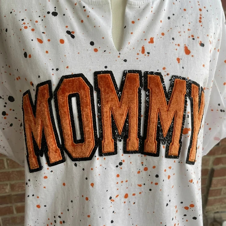 Custom Sequin Mama Mom Sweatshirt - Personalized Team Spirit Shirt with Splatter Paint Design | Mother&