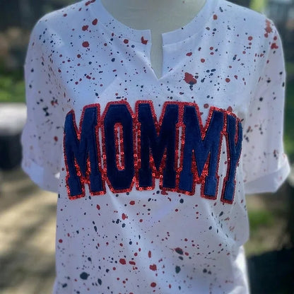 Custom Sequin Mama Mom Sweatshirt - Personalized Team Spirit Shirt with Splatter Paint Design | Mother&