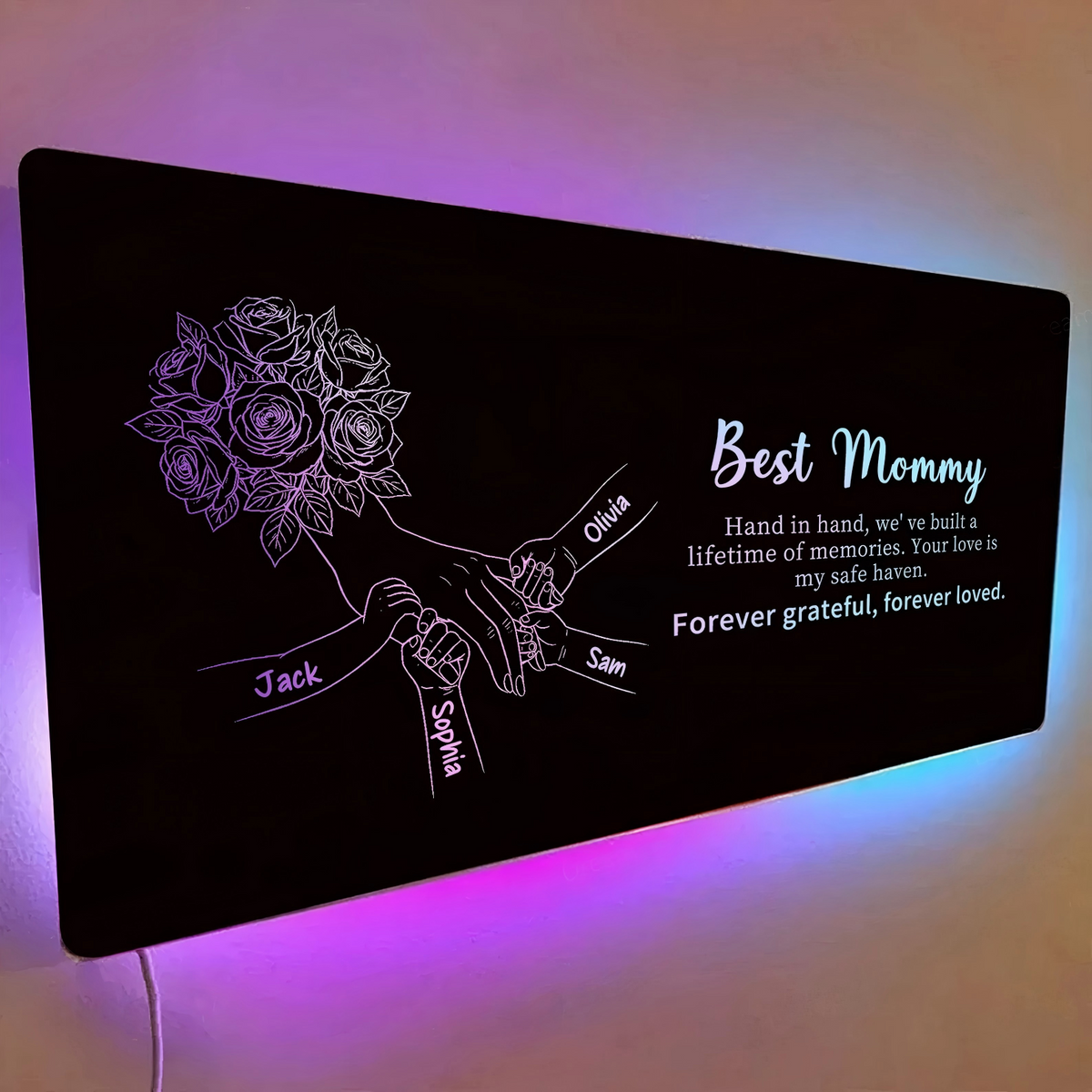 Custom Mom Holding Hands Mirror Light | Personalized Mother's Day Gift