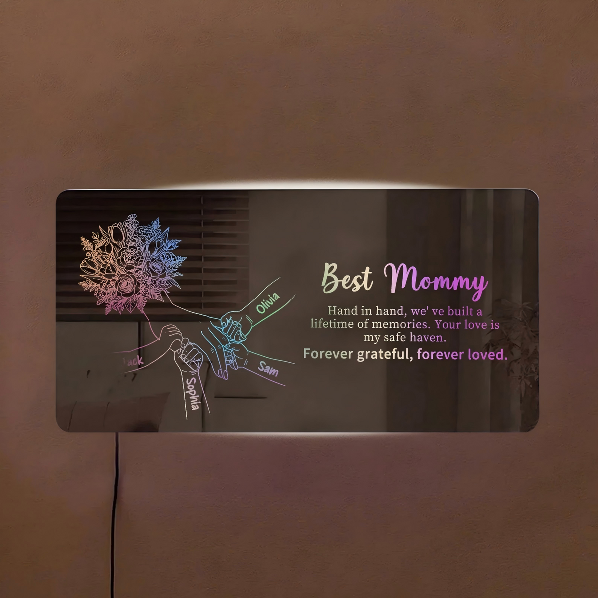 Custom Mom Holding Hands Mirror Light | Personalized Mother's Day Gift