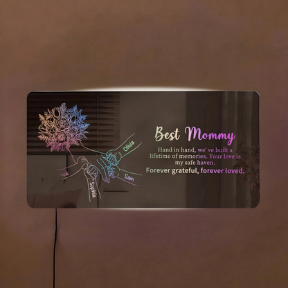 Custom Mom Holding Hands Mirror Light | Personalized Mother's Day Gift