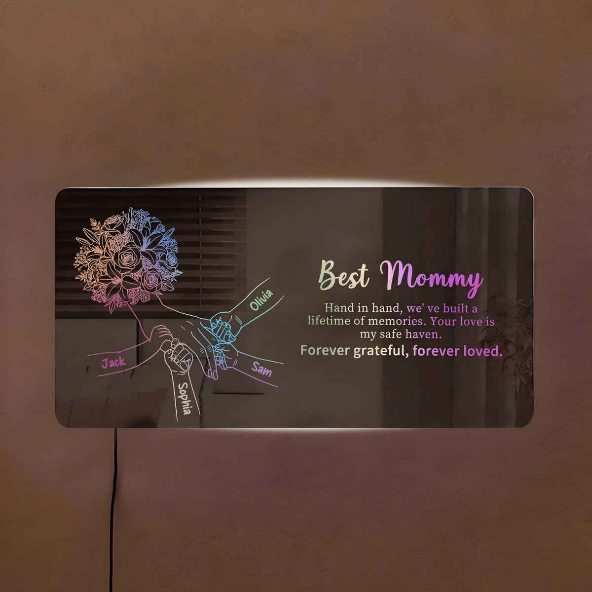 Custom Mom Holding Hands Mirror Light | Personalized Mother's Day Gift