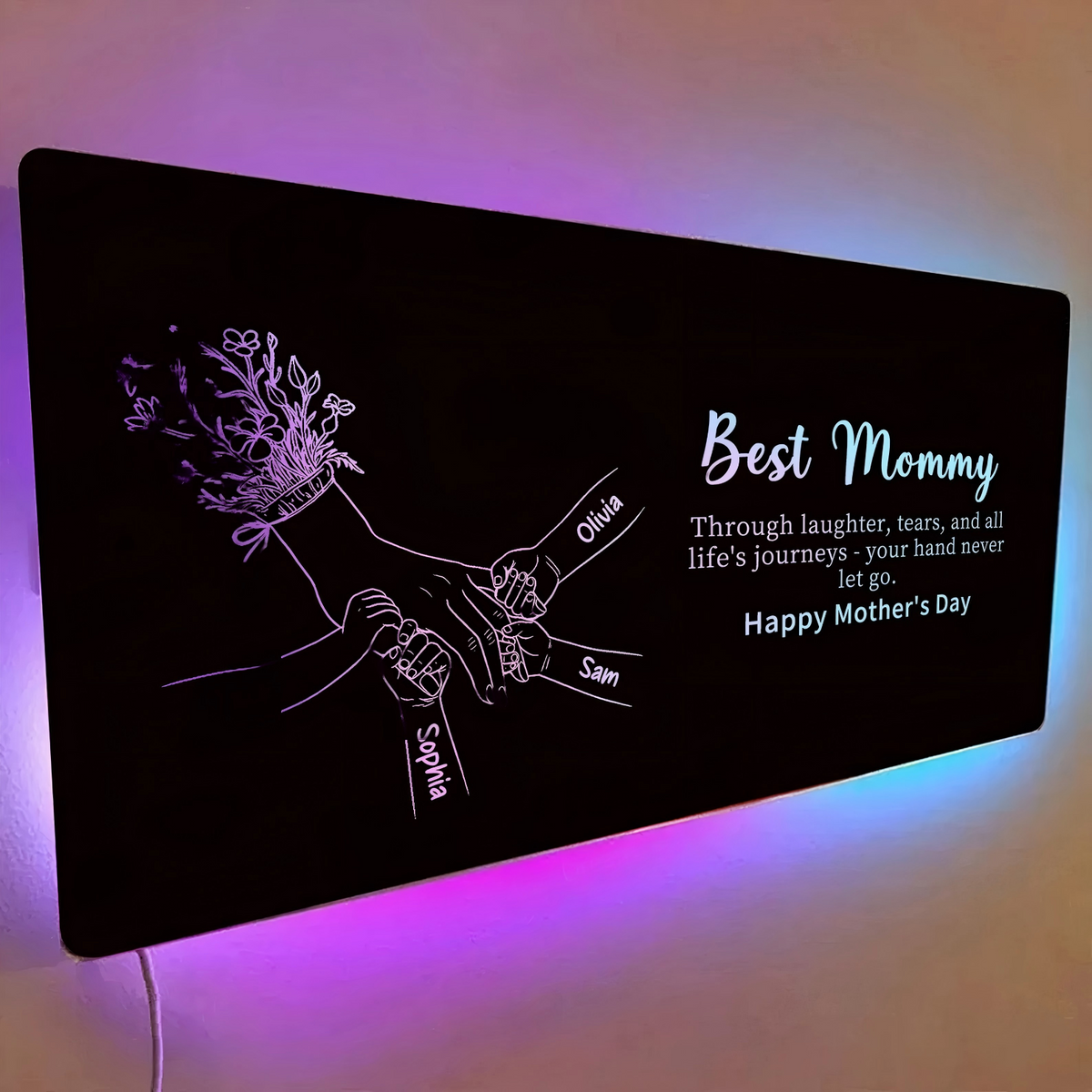 Custom Mom Holding Hands Mirror Light | Personalized Mother's Day Gift