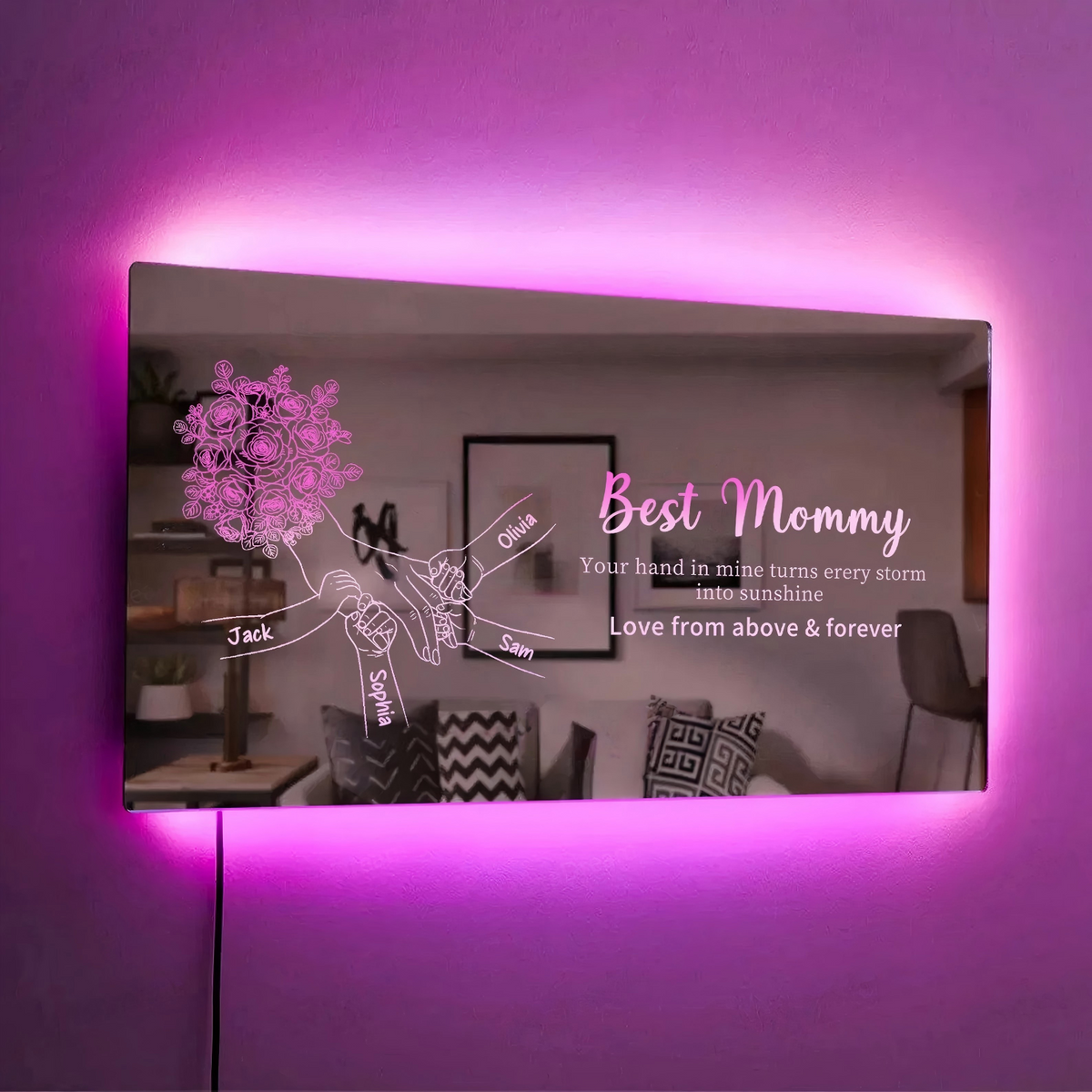 Custom Mom Holding Hands Mirror Light | Personalized Mother's Day Gift