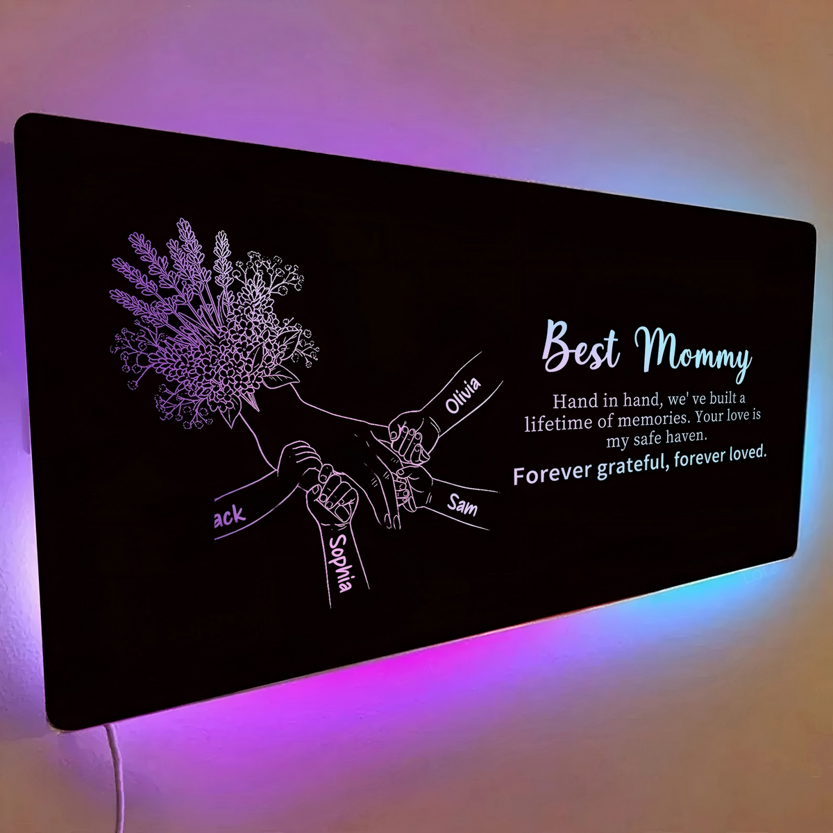 Custom Mom Holding Hands Mirror Light | Personalized Mother's Day Gift