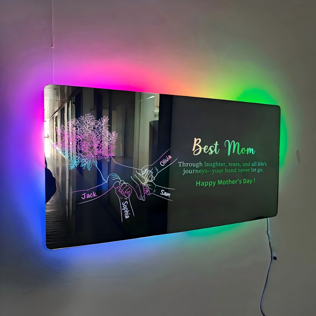 Custom Mom Holding Hands Mirror Light | Personalized Mother&