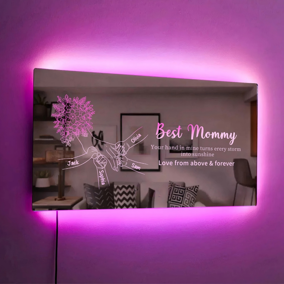 Custom Mom Holding Hands Mirror Light | Personalized Mother's Day Gift