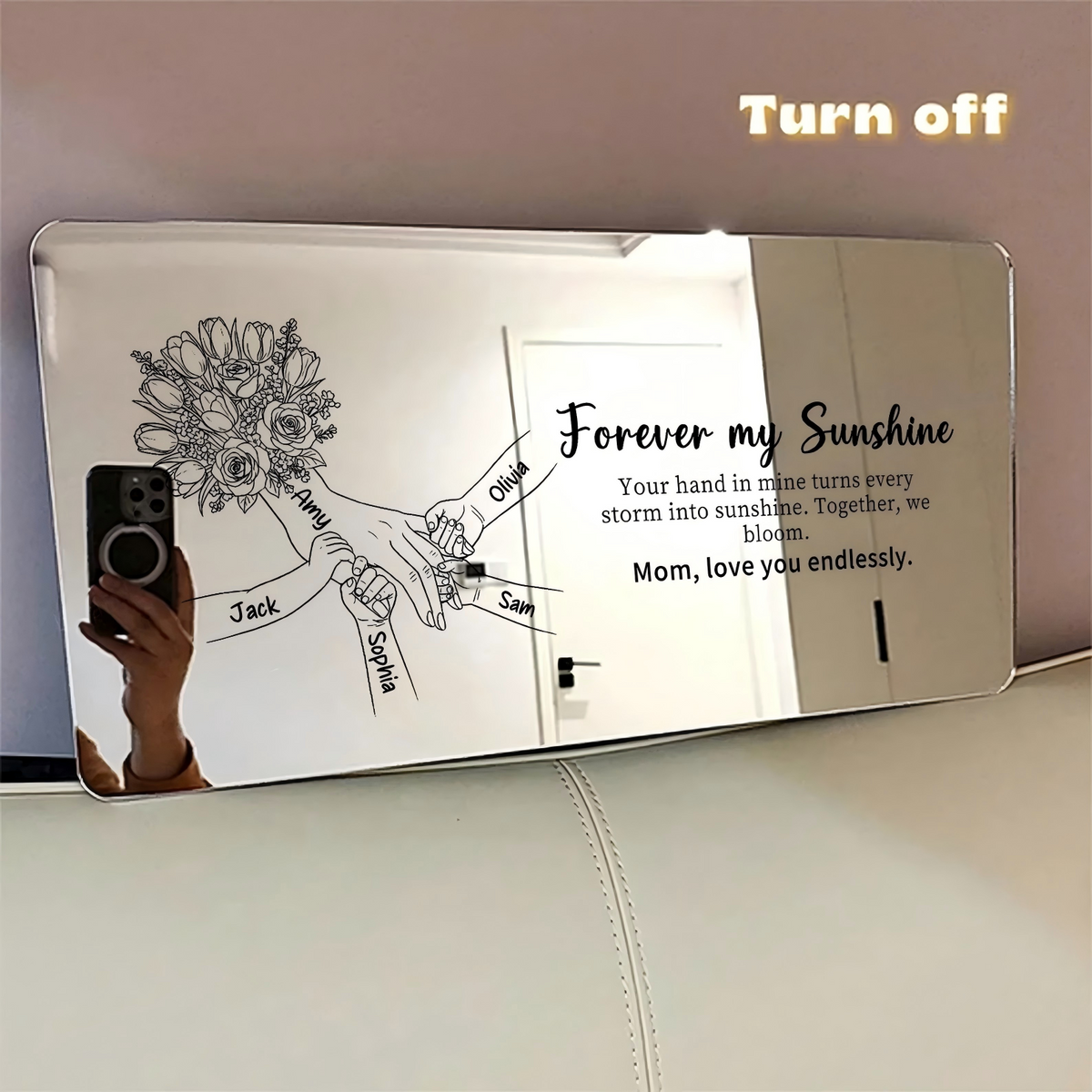 Custom Mom Holding Hands Mirror Light | Personalized Mother's Day Gift