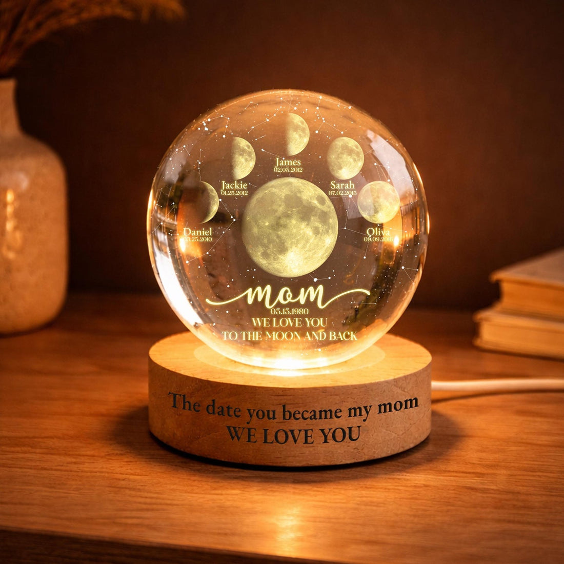 Personalized "To The Moon and Back" Moon Lamp for Mom – Custom 3D Crystal Night Light