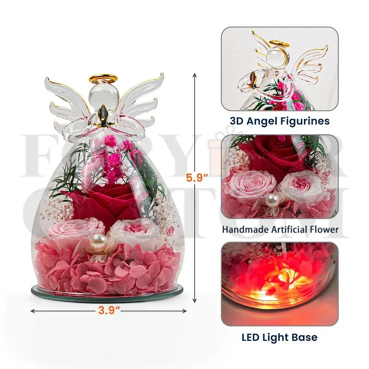 Personalized "First Mom, Now Grandma" Angel Figurine with Preserved Roses & LED Light – Custom Mother's Gift