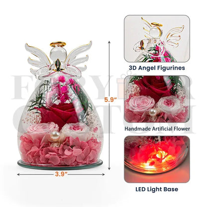 Personalized "First Mom, Now Grandma" Angel Figurine with Preserved Roses & LED Light – Custom Mother's Gift
