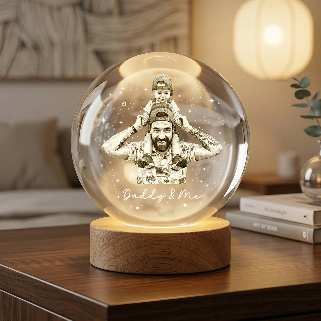 Personalized Crystal Ball Night Light - Custom Photo Gift for Dad, Father&