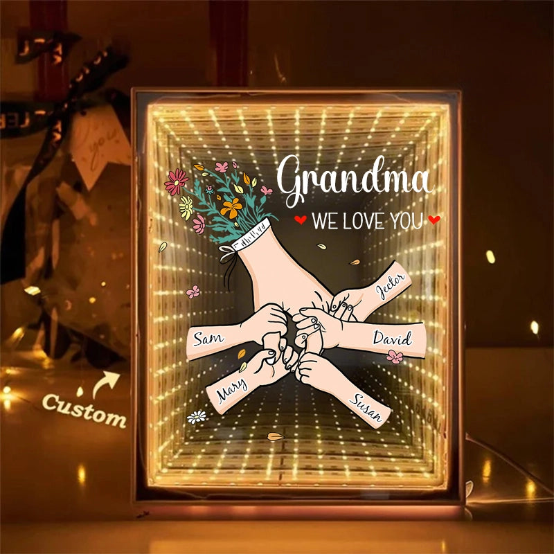 Custom Starry Mirror Lightbox – Personalized "We Love You" with Hand-in-Hand Moment