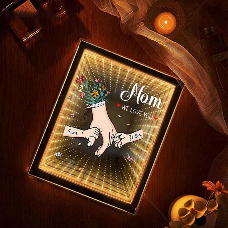 Custom Starry Mirror Lightbox – Personalized "We Love You" with Hand-in-Hand Moment