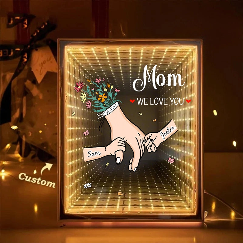 Custom Starry Mirror Lightbox – Personalized "We Love You" with Hand-in-Hand Moment