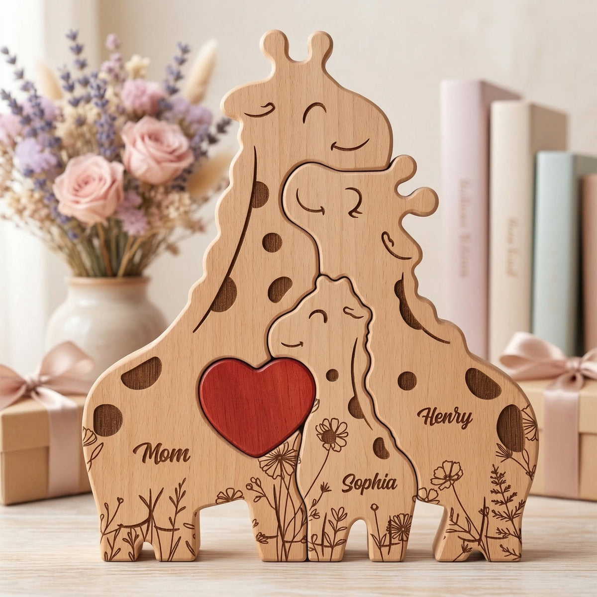 Wooden Giraffe Family Puzzle Mother&