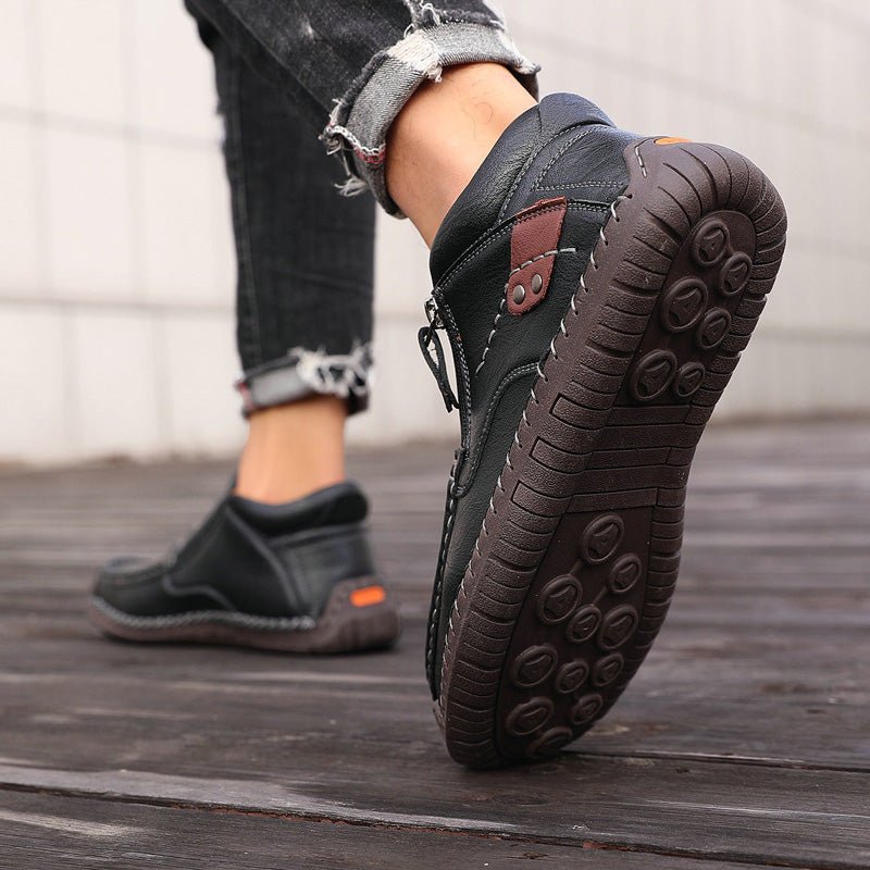 Men's Orthopedic Leather Ankle Boots | Wide Fit Zip-Up Casual Shoes