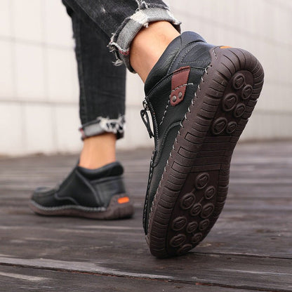 Men's Orthopedic Leather Ankle Boots | Wide Fit Zip-Up Casual Shoes
