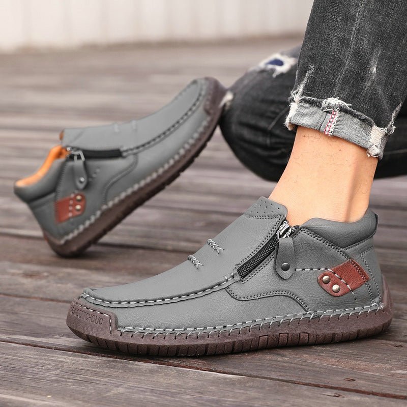 Men's Orthopedic Leather Ankle Boots | Wide Fit Zip-Up Casual Shoes