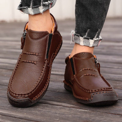Men's Orthopedic Leather Ankle Boots | Wide Fit Zip-Up Casual Shoes