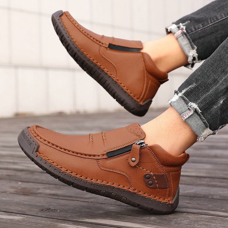 Men's Orthopedic Leather Ankle Boots | Wide Fit Zip-Up Casual Shoes