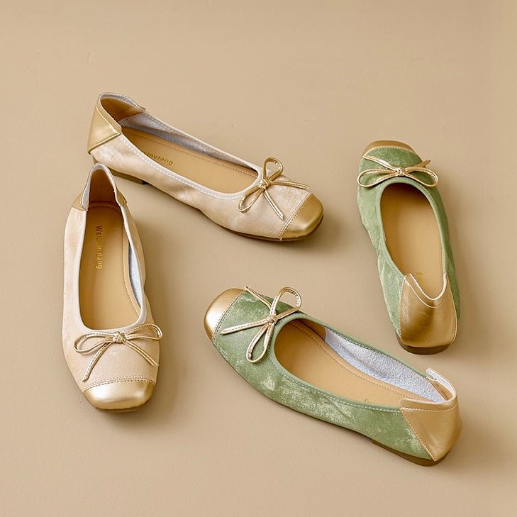 Women's Square Toe Ballet Flats with Arch Support | Chic Bow Style Shoes