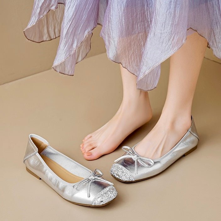 Women's Square Toe Ballet Flats with Arch Support | Chic Bow Style Shoes