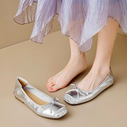 Women's Square Toe Ballet Flats with Arch Support | Chic Bow Style Shoes