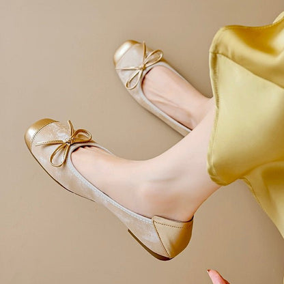 Women's Square Toe Ballet Flats with Arch Support | Chic Bow Style Shoes