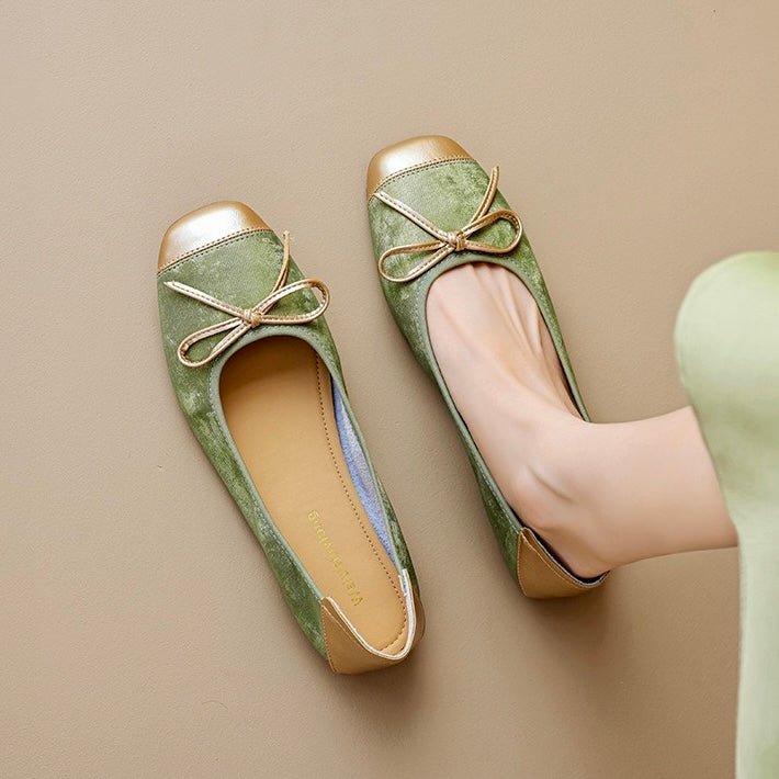 Women's Square Toe Ballet Flats with Arch Support | Chic Bow Style Shoes