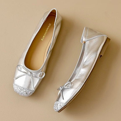 Women's Square Toe Ballet Flats with Arch Support | Chic Bow Style Shoes