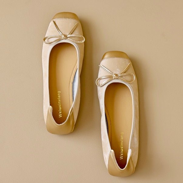 Women's Square Toe Ballet Flats with Arch Support | Chic Bow Style Shoes