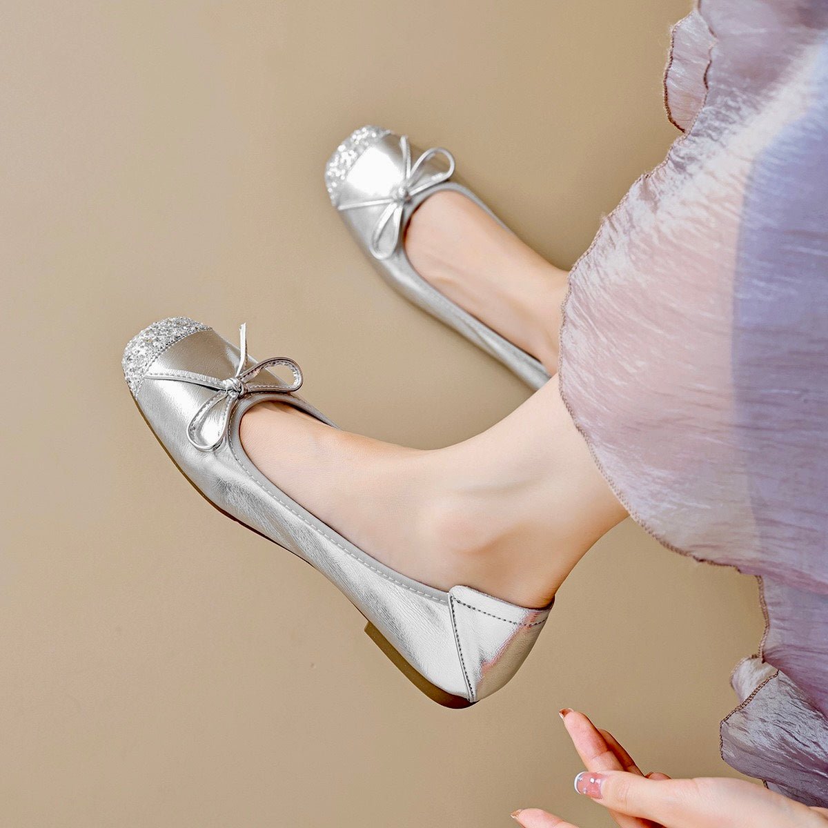 Women's Square Toe Ballet Flats with Arch Support | Chic Bow Style Shoes
