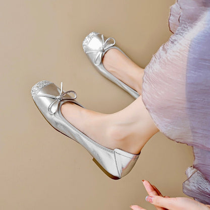 Women's Square Toe Ballet Flats with Arch Support | Chic Bow Style Shoes