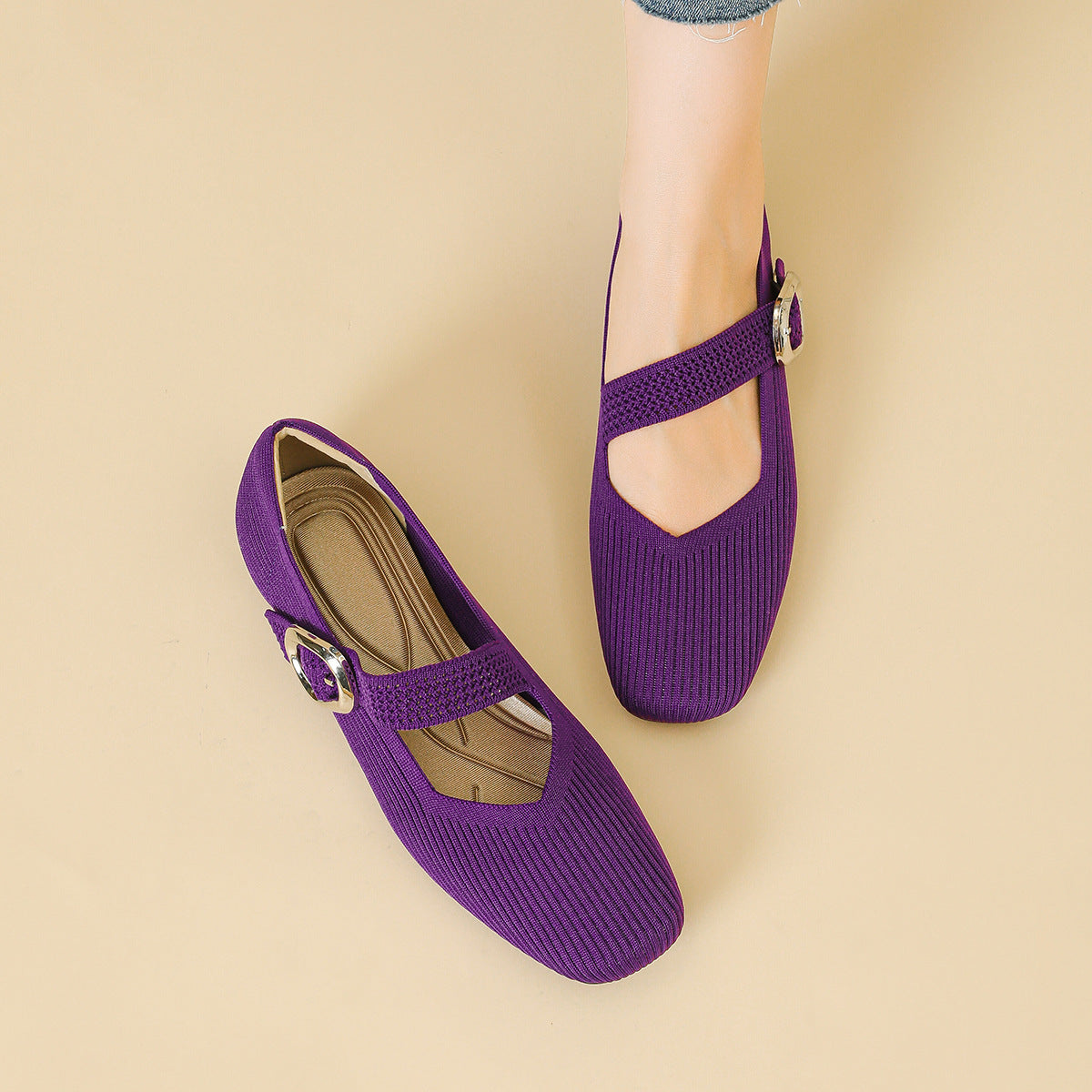 Women's Orthopedic Mary Jane Flats | Square Toe Breathable Knit Shoes