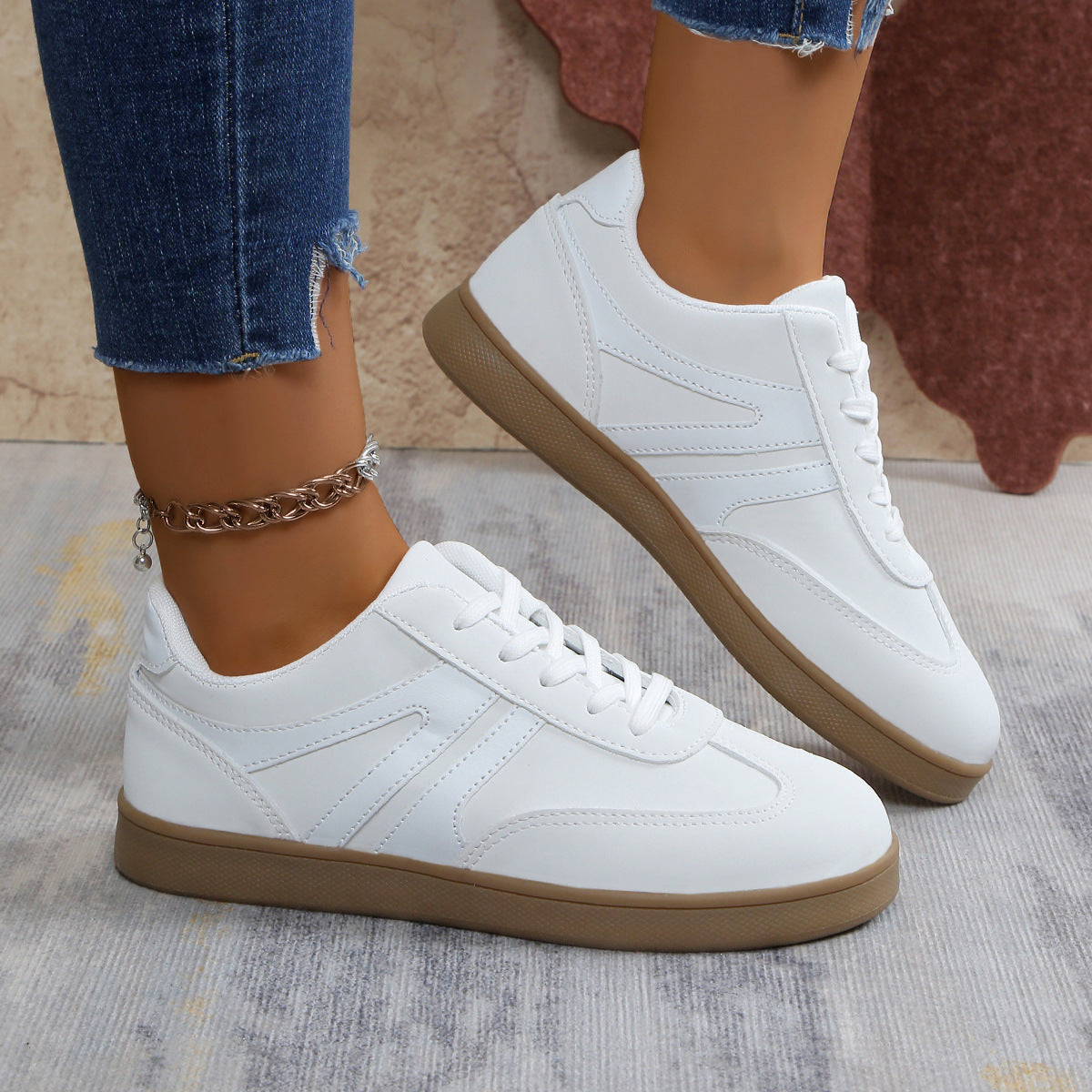Women's Supportive Wide Fit Lace-Up Sneakers–Orthopedic Casual Trainers