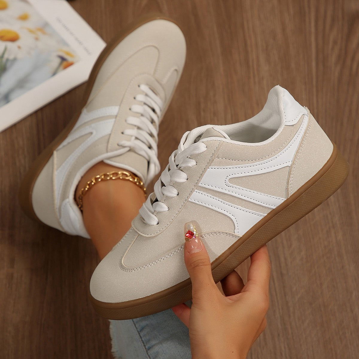 Women's Supportive Wide Fit Lace-Up Sneakers–Orthopedic Casual Trainers