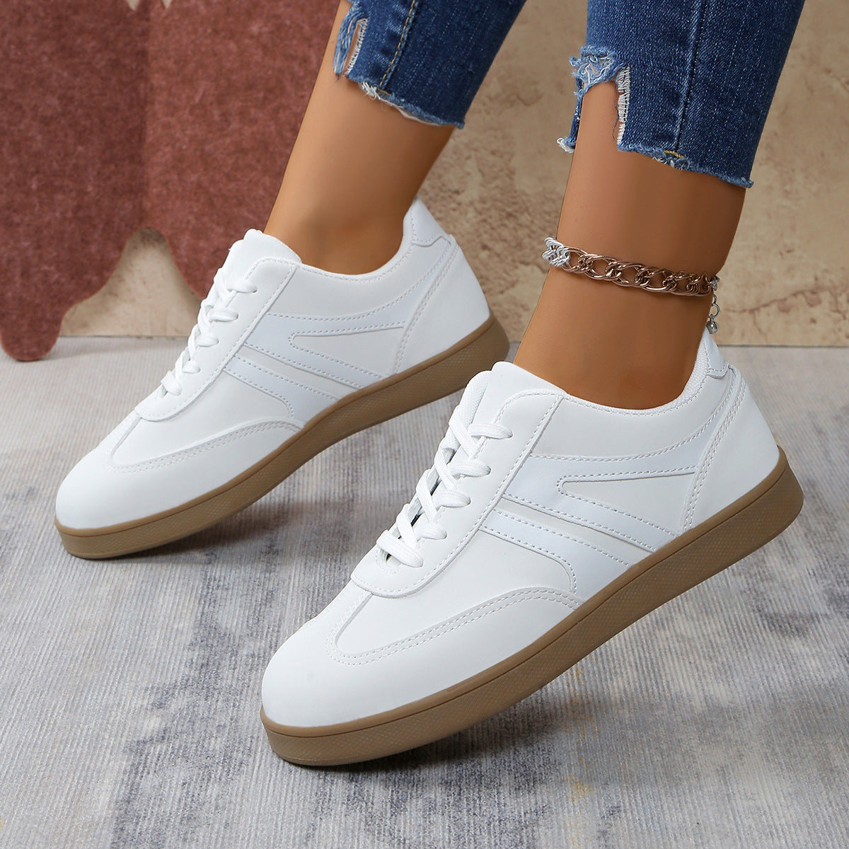 Women's Supportive Wide Fit Lace-Up Sneakers–Orthopedic Casual Trainers
