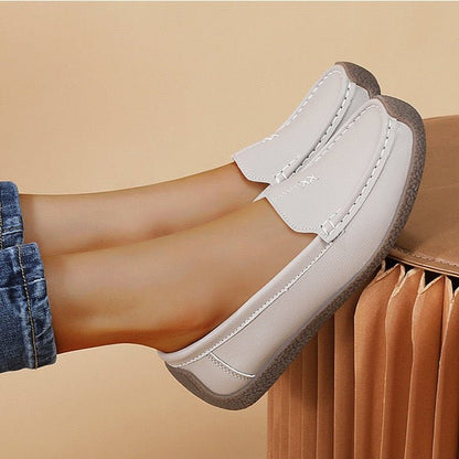 Women's Supportive Leather Loafers | Comfortable Wide Fit Slip-On Shoes