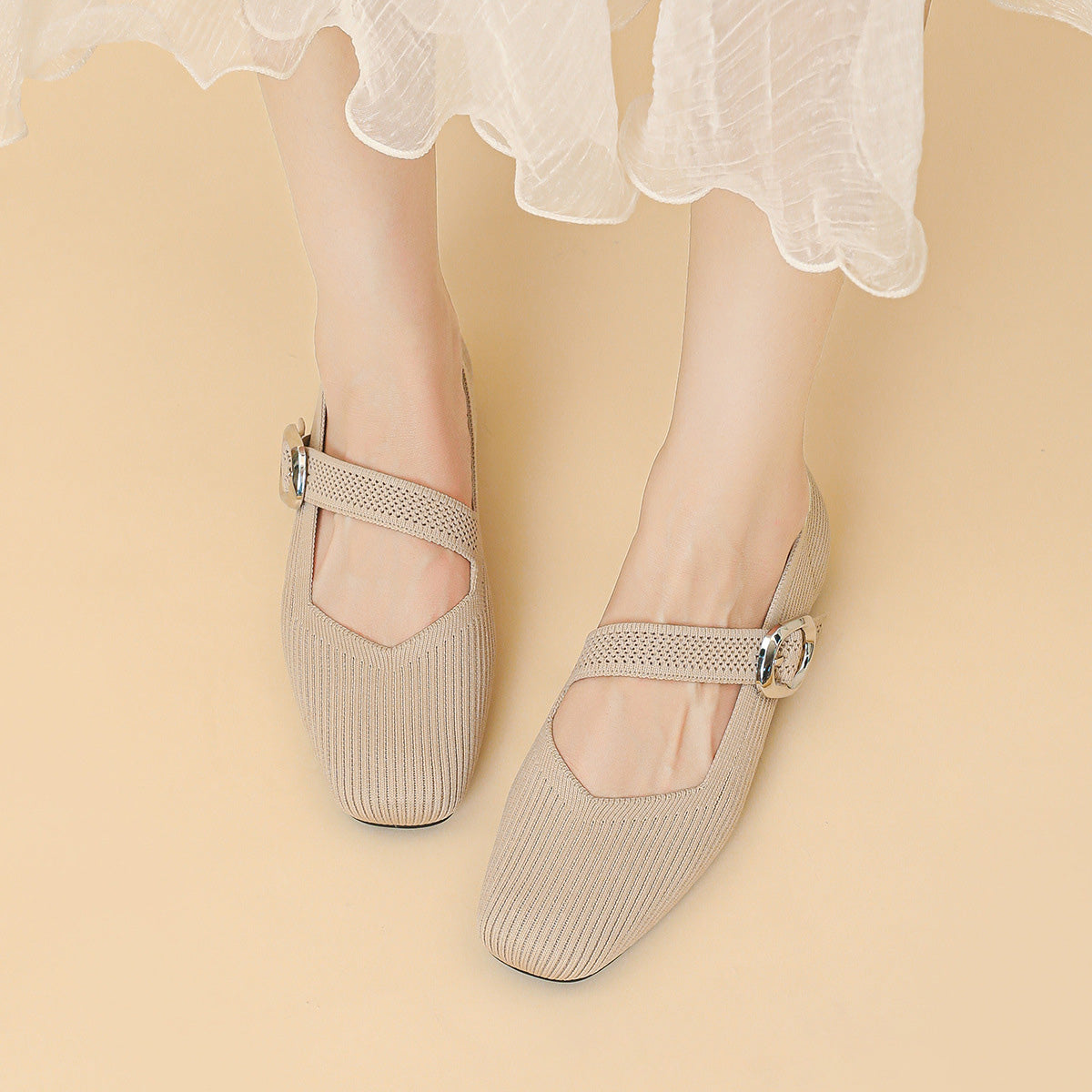 Women's Orthopedic Mary Jane Flats | Square Toe Breathable Knit Shoes