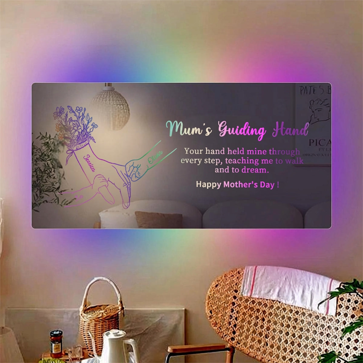 Hand in Hand Personalized Mom and Kids Personalized Mirror Light - Creative Mother&