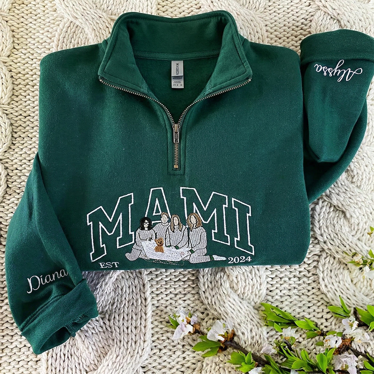 Custom Mama Sweatshirt with Photo - Personalized Embroidered Quarter Zip Pullover | Mother&